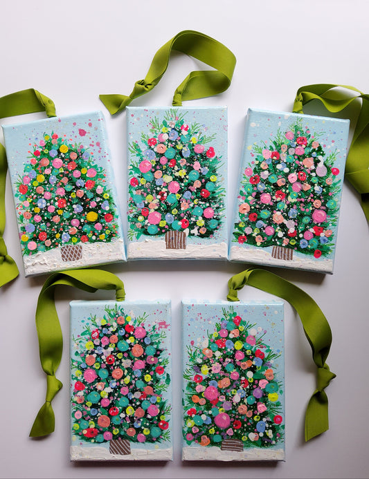 Hand-Painted Confetti Tree Ornaments – Peaceful Light Collection (Cool Tones)