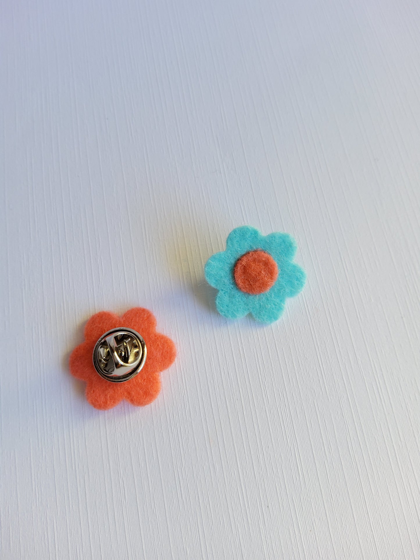 Felt Flower Lapel Pin | Colorblock Blossom | Orange & Blue