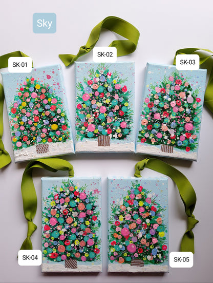 Hand-Painted Confetti Tree Ornaments – Peaceful Light Collection (Cool Tones)