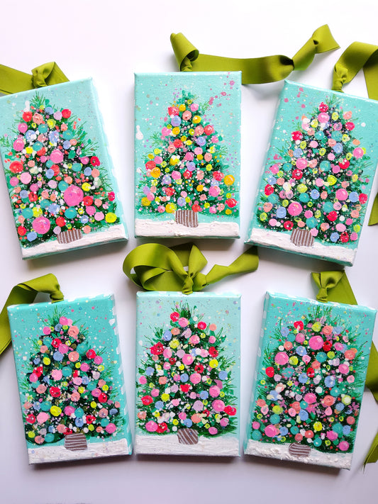 Hand-Painted Confetti Tree Ornaments – Peaceful Light Collection (Cool Tones)