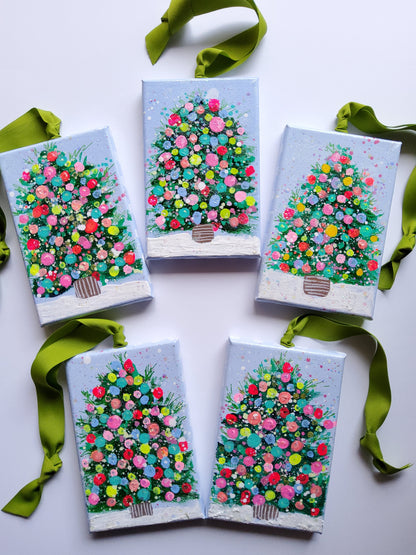 Hand-Painted Confetti Tree Ornaments – Peaceful Light Collection (Cool Tones)