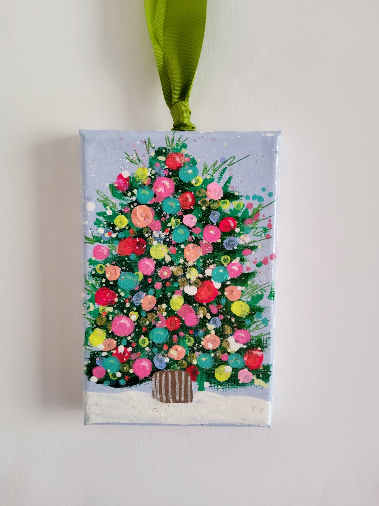 Hand-Painted Confetti Tree Ornaments – Peaceful Light Collection (Cool Tones)