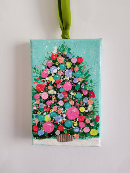 Hand-Painted Confetti Tree Ornaments – Peaceful Light Collection (Cool Tones)
