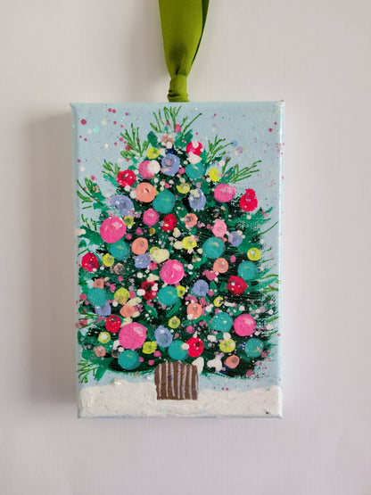 Hand-Painted Confetti Tree Ornaments – Peaceful Light Collection (Cool Tones)