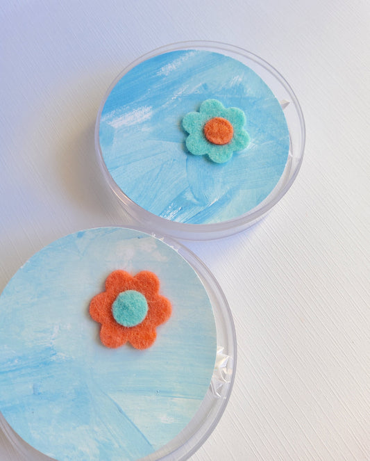 Felt Flower Lapel Pin | Colorblock Blossom | Orange & Blue