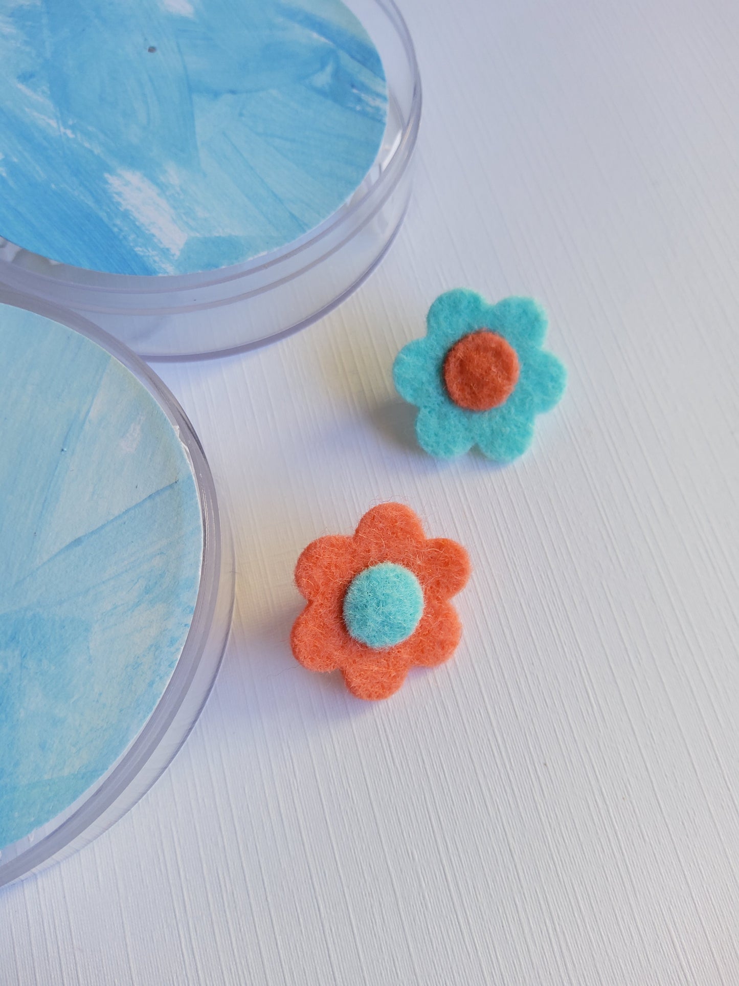 Felt Flower Lapel Pin | Colorblock Blossom | Orange & Blue
