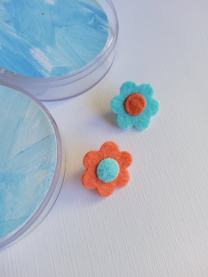 Felt Flower Lapel Pin | Colorblock Blossom | Orange & Blue