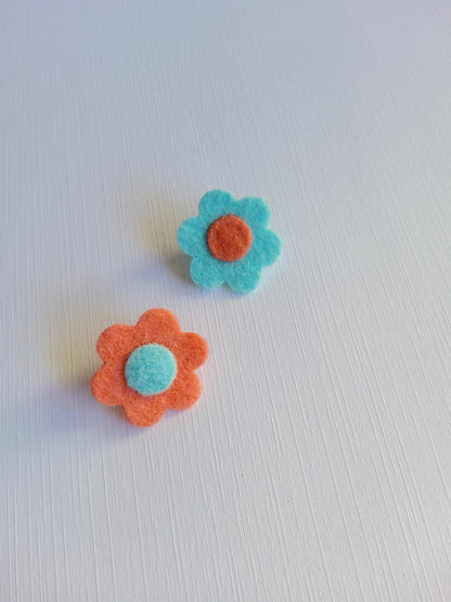 Felt Flower Lapel Pin | Colorblock Blossom | Orange & Blue